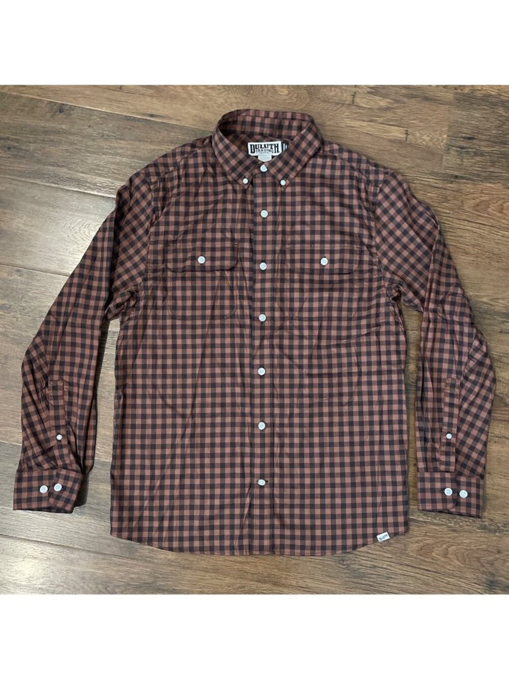 Duluth Standard Fit Untucked Length Button‎ Shirt Brown Plaid Mens Medium